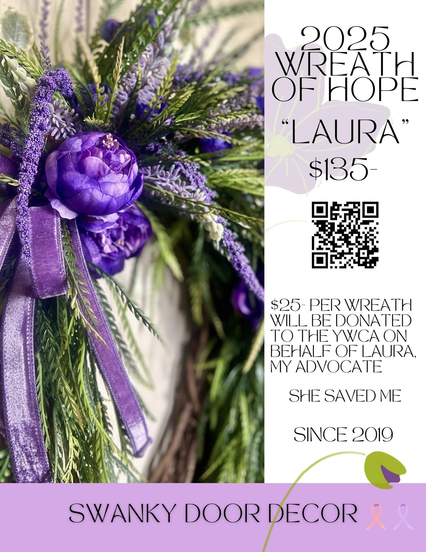 2025 Wreath of Hope “Laura” – Purple Peony Wreath for a Cause | Swanky Door Decor
