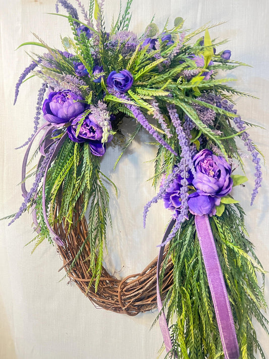 2025 Wreath of Hope “Laura” – Purple Peony Wreath for a Cause | Swanky Door Decor